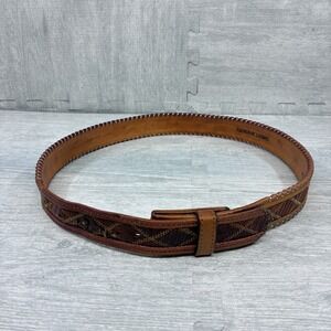 Circle Y Western Lizard Belt Mens 38 Silver Braided Leather Detail Stitching